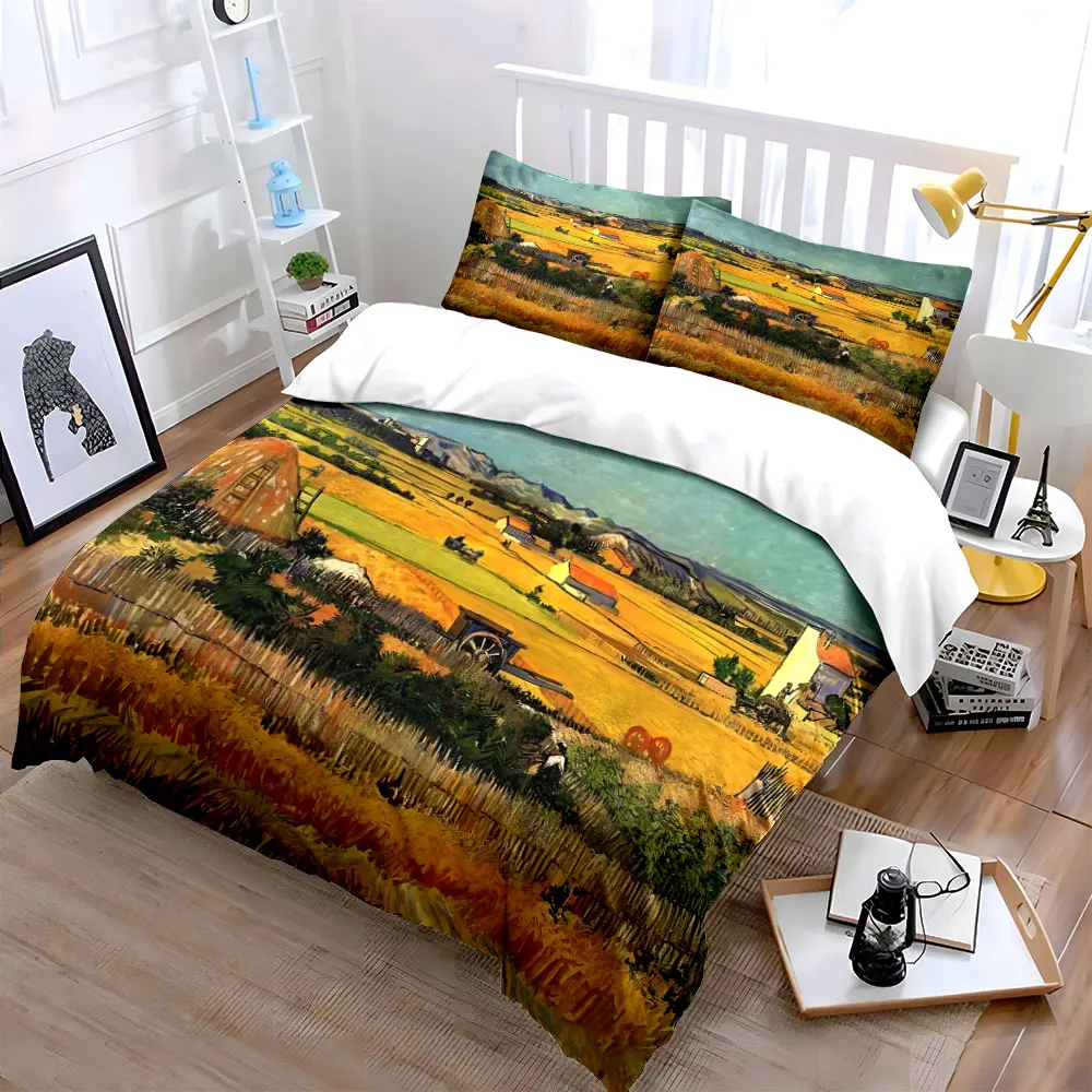Pastoral Scenery and Golden Fields Bedding Set for Kids Luxury Gift 3pcs Digital Print Comforter Set Soft Comfortable