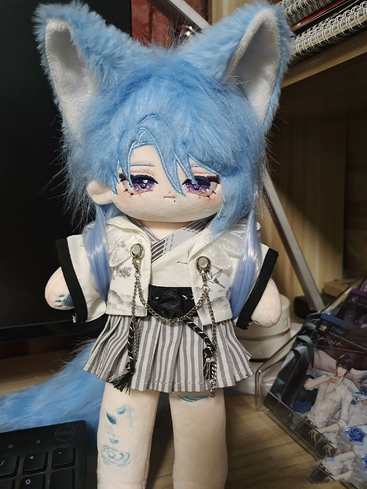 Genshin Impact Kamisato Ayato chun you Monster Blue Wig Hair Stuffed 30cm Long legs Plushies Plush Cotton Doll Body Toy For Kids