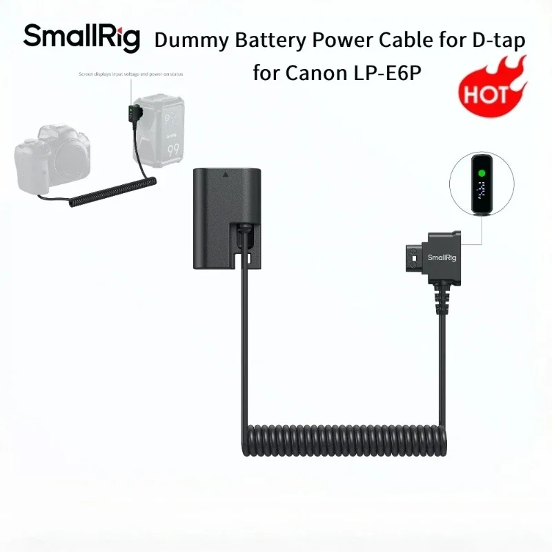 SmallRig Dummy Battery Power Cable for D-tap for Canon LP-E6P with Display Screen for Canon R5 / R5 Mark II /R6/R6 Mark II 6656