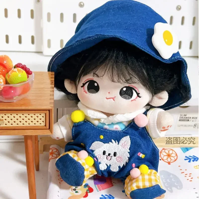 

1 Set 20cm Doll Clothes Set Mini Overalls Hat Suits For Cotton Stuffed Dolls Toys Accessories Idol Doll Headwear Clothes Suit