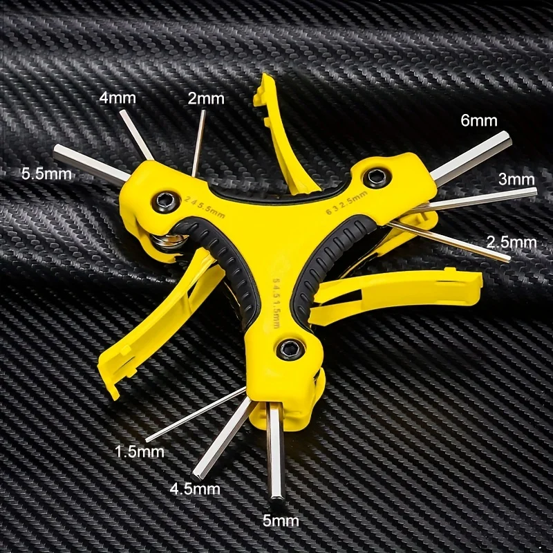 Folding Hexagonal Star Key Cr-V Steel Portable Screwdriver Tool Metric Folding Hexagonal Wrench Kit Red Yellow