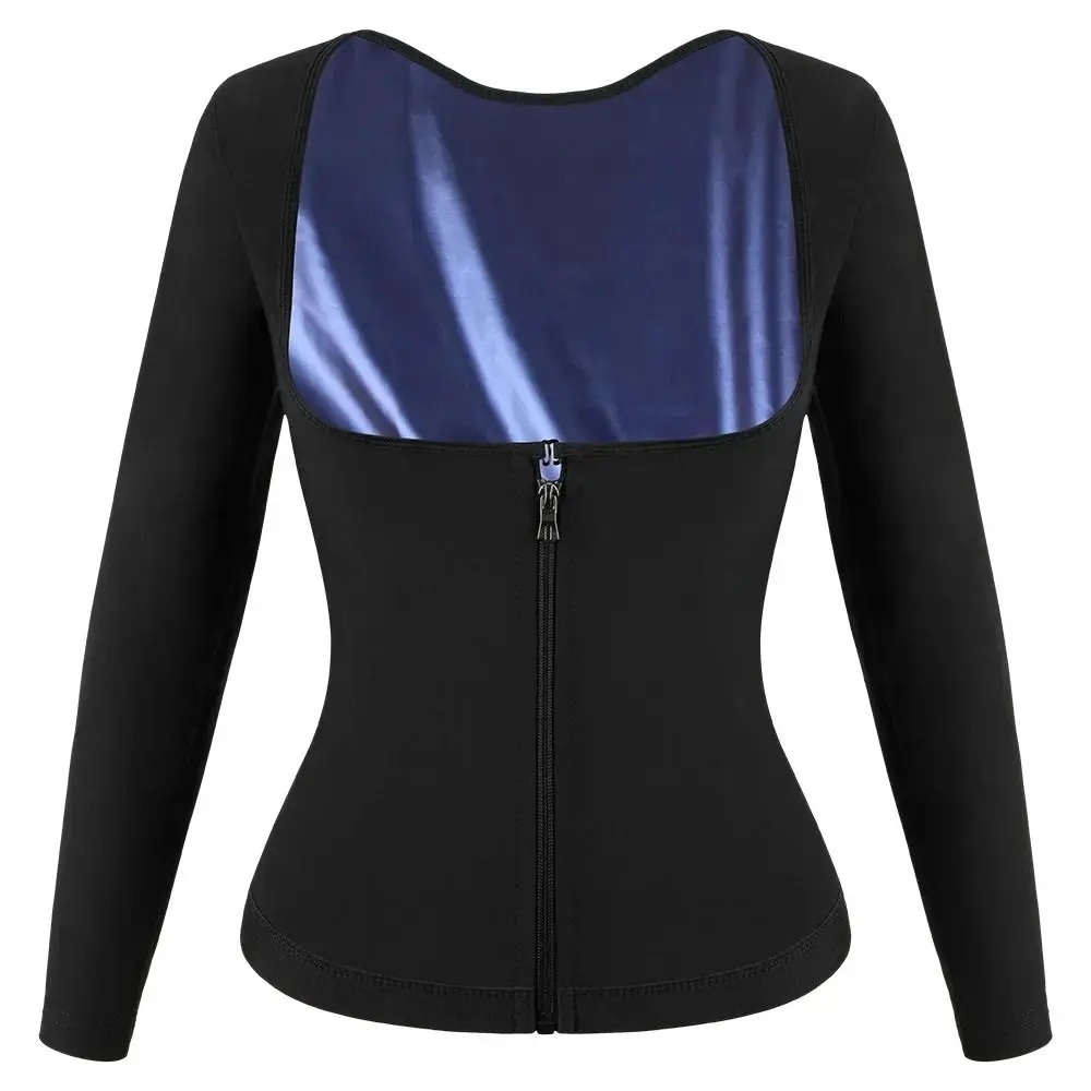 Long Sleeve Sauna Suit Shirt Zipper Design Sweat-resistant Waist Trainer Vest Fat Burning Compression Fit Shapewear Tank Top