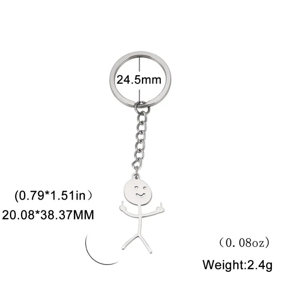 Middle Finger Doodle Stickman Keychain for Women Cute Metal Bag Pendant Men Car Key Chains Friend Keyring Decoration Gift