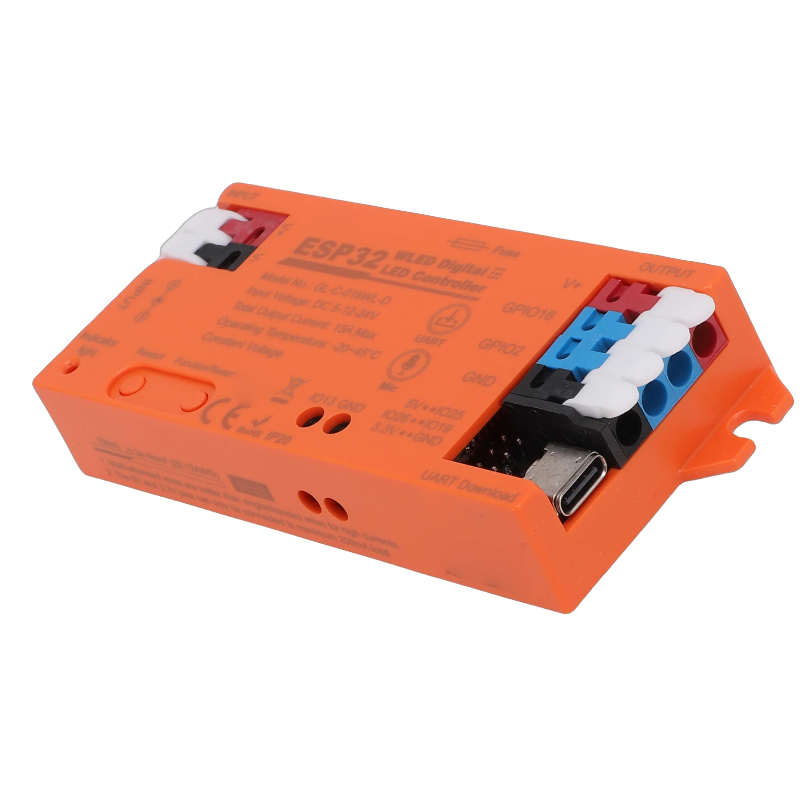 LED Strip Controller Built in Mic 15A Fuse Support Dynamic Lighting UART USB C Download Energy Saving Relay APP Control Orange