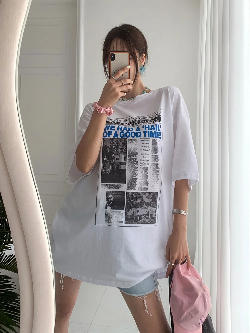 

Aami Casual Loose ort Sve T-irt Color Blo Summer Faion Women's round Ne Print Top Commute Sle Creative Pattern