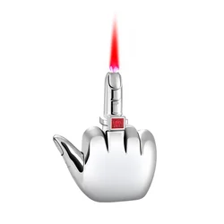 Briquet torche drôle au doigt du milieu avec voix Fuk You, briquets à flamme à jet coupe-vent, accessoires pour fumeurs, briquet au butane illable quotidien