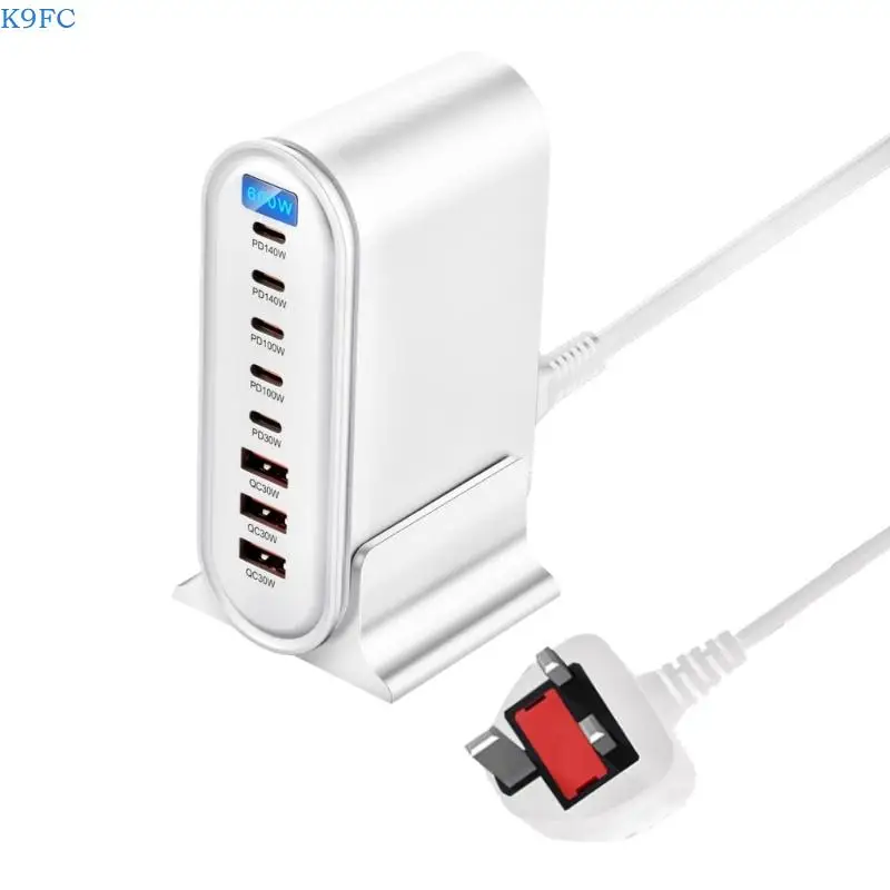 

K9FC 600W Зарядное устройство 8PORT USB C Power Adapter PD3.1 Быстрая зарядка концентраторы 140 Вт для ноутбука планшет по UK