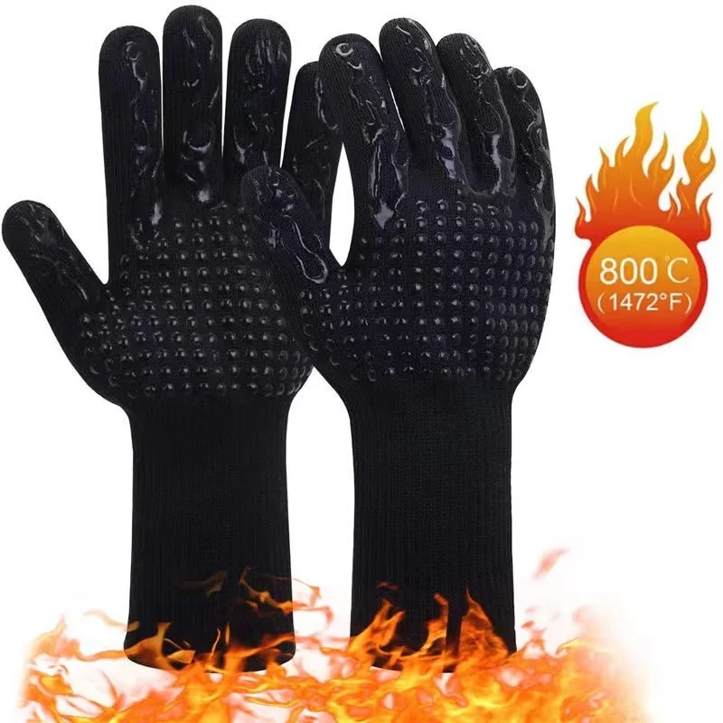 High Temperature Resistant Barbecue Gloves 500/800 Degrees Microwave Oven Silicone Non-slip Heat Insulation Barbecue Oven Gloves