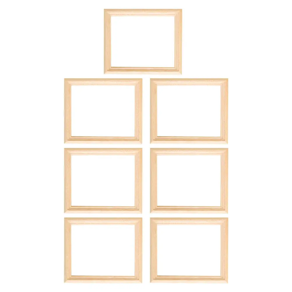 7Pcs Handcrafted Hollow Wooden Picture Frames Unfinished Mini Photo Frames for DIY Dollhouse Accessories Micro Scene Wall Art