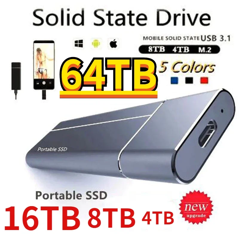 

128TB Portable SSD High Speed Transfer 1TB 2TB 4TB 8TB 16TB External Hard Disk USB Type-C Interface Mass Storage Memory Device