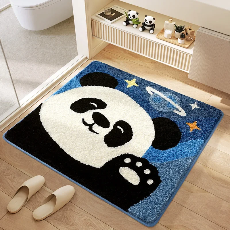 Panda Plush Bath Mat Doormat Cuter Soft Furry Mat for Bedroom Anti-Slip Adorable Cozy Toilet Mat Home Decor Gift for Kids