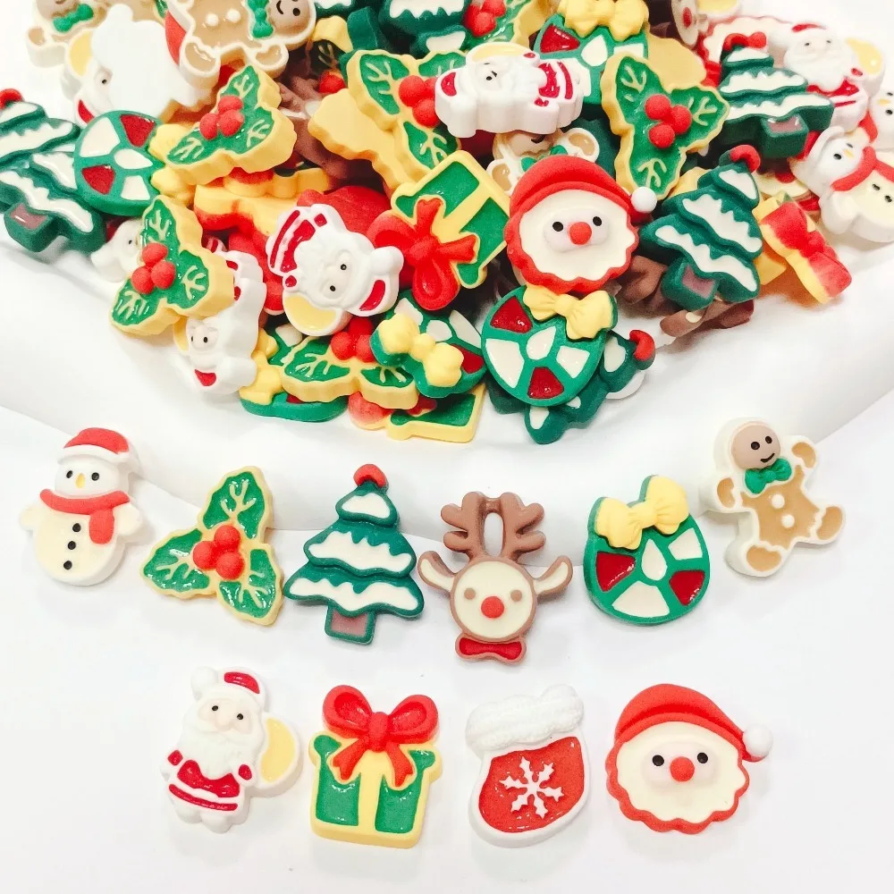 20pcs Santa Claus Christmas Resin Figurine Cabochon Christmas Series Cartoon Resin Crafts Scrapbook DIY Jewelry Making