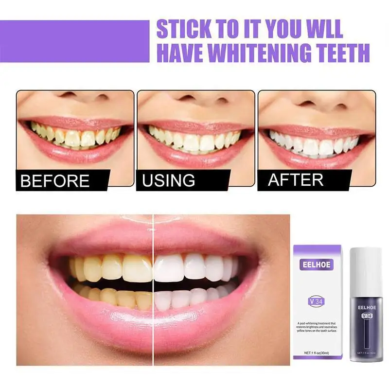 30ml Dental Remove Plaque Stains Care Toothpaste Tooth Whitening V34 Purple Color Corrector Serum Teeth B9T9