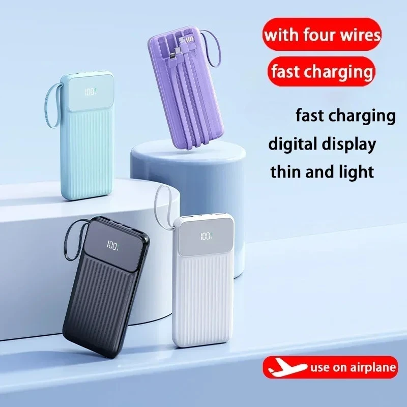 Ranwomen Powerbank 20000mah LED Digital Display Portable Powerbank Built-in 4-in-1 Cable Fast Charge Spare Battery Power Bank