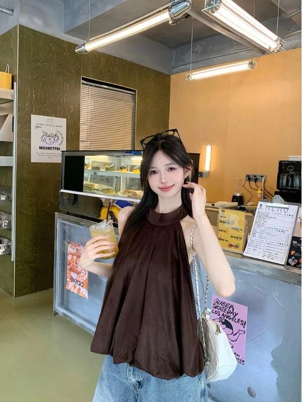 

Korean Sle Pure Desire Lazy Ne Hanging Strap Vest Women's Summer New Design Sensation Small No Sve Flower Bud Top