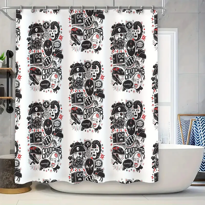 

Bathroom Shower Curtain Set Waterproof Vintage Floral Pattern Farmhouse Decor Home Decor Coastal Style Modern Black and White Wa