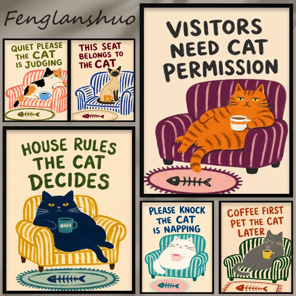 Sofa Cat Slogan Poster Stylish Waterproof Wall Decals - Self-Adhesive, All-Room Use, Perfect Gift Choice