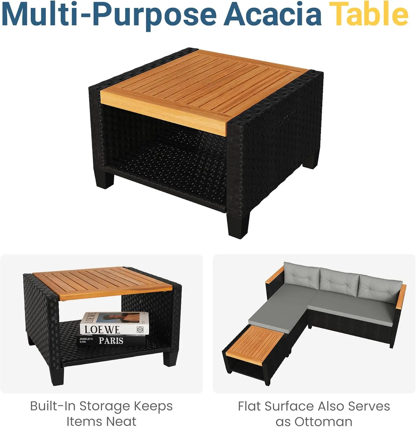 [New Arrival!]3-Piece Outdoor Patio Furniture Set, All-Weather PE Rattan Patio Sofa with Storage Table, L Shaped Outdoor Couch w