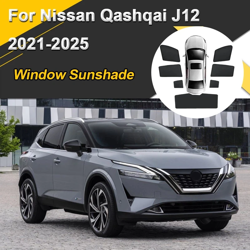 Parasoles para coche Nissan Qashqai J12 e-Power 2021-2025, cortinas magnéticas de malla con aislamiento térmico, accesorios para coche
