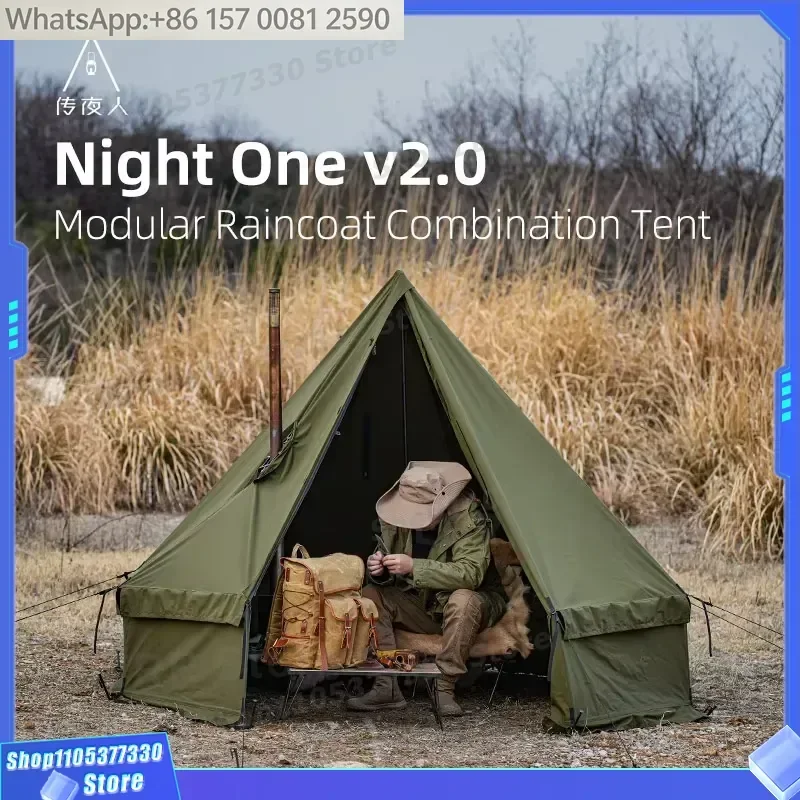 Popular Outdoor Camping Four-Season Cotton Octagon Survival Tent Convenient Chimney One Bedroom Waterproof Overnight Pyramid