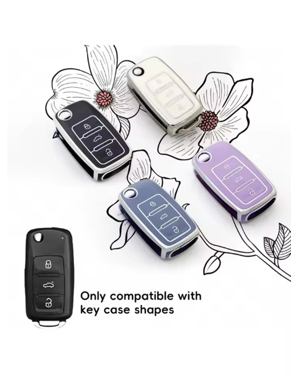 1Pc Car key fob cover Soft Durable TPU Key Case for VW POLO Golf Lavida T-Roc Tiguan Lamando Bora, Women Auto Key Protective Shell