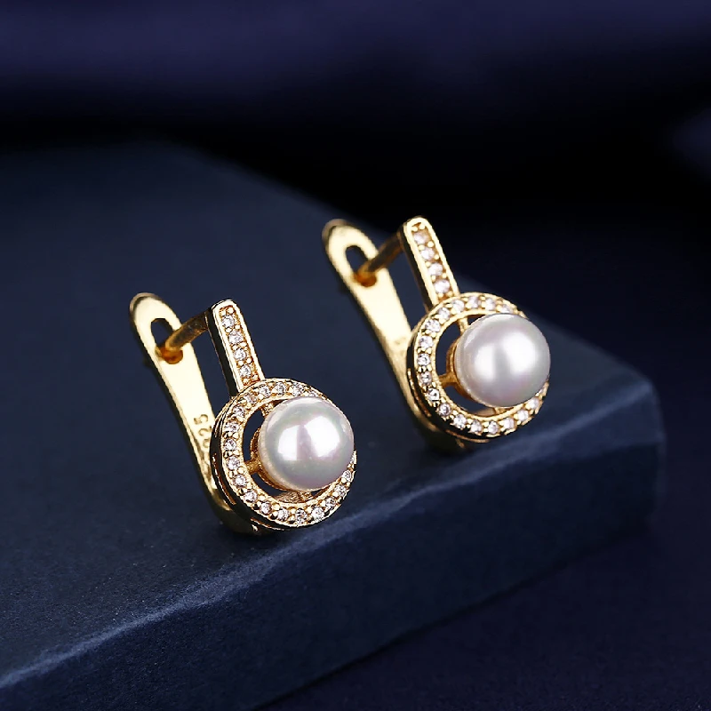 New Trendy Pearl Earrings with Zircon Gemstone 925 Silver Jewelry Accessories Korean Style Drop Earrings for Women Wedding Party