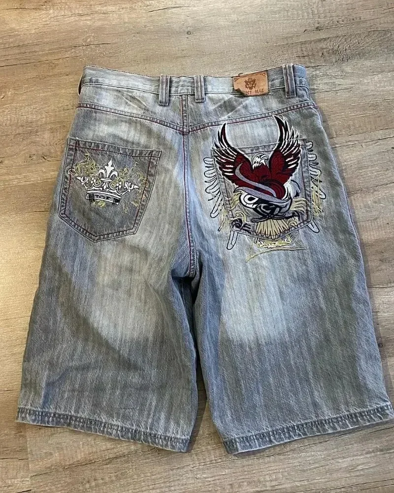 Short en denim baggy brodé pour hommes et femmes, Streetwear Y2K, Streetwear rétro, Shorts de basket-ball Harajuku, viser de survêtement décontractés, Nouveau