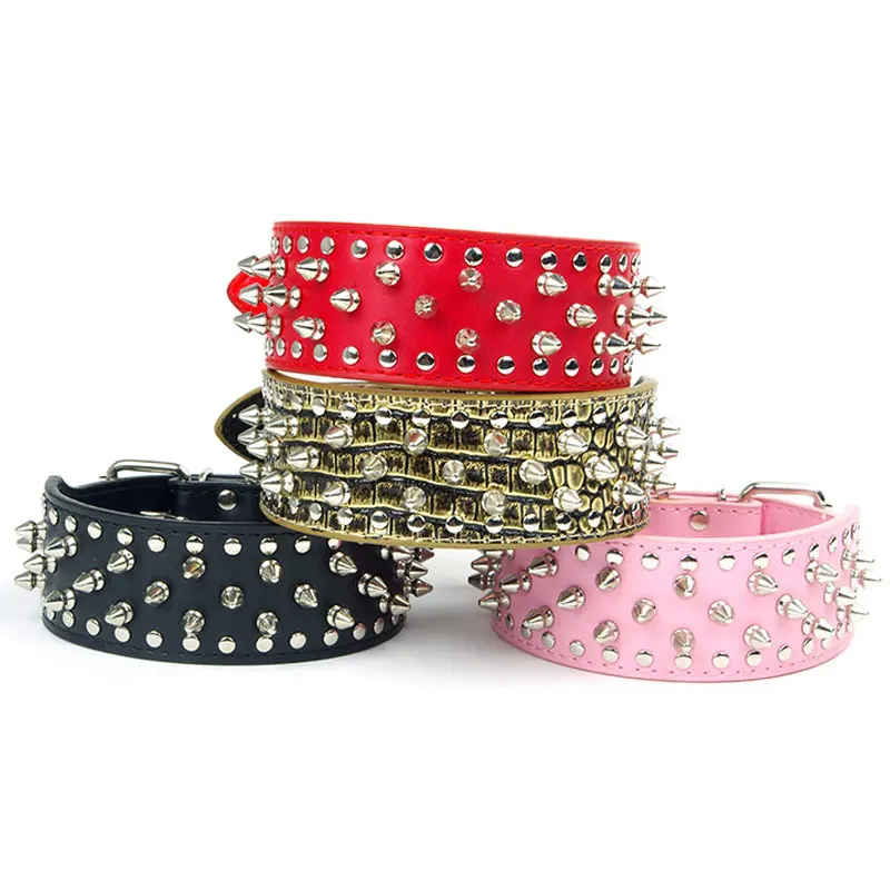 Adjustable Leather Pet Dog Collar Neck Strap Supplies Pu Leather Punk Rivet Spiked Dog Collar Pet Collars For Small Dog Cat