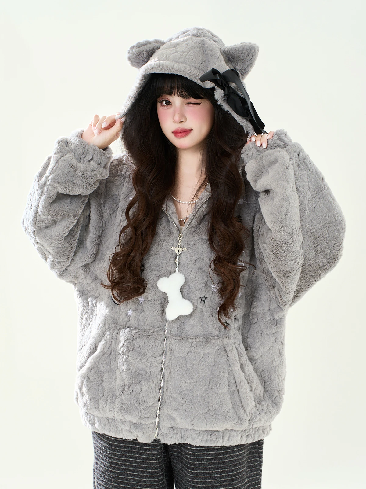 

Утепленная хлопковая куртка ENJOG Sweet Cool Light для женщин: свободный крой, повседневный стиль, с капюшоном, на молнии, длинный рукав