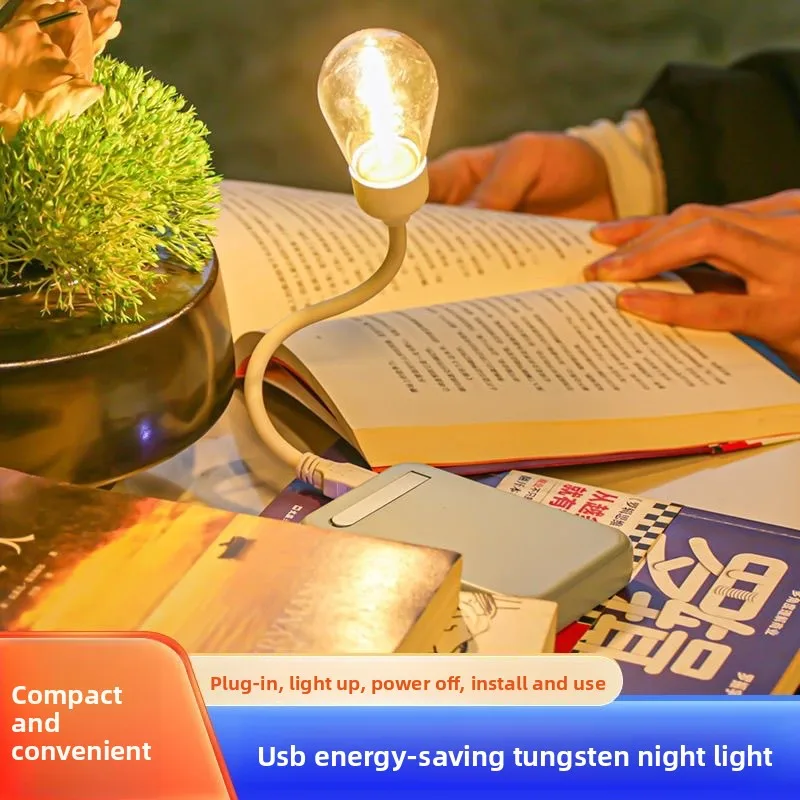 Creative Dormitory Study Eye Protection USB Rechargeable Tungsten Wire Night Light for Home Desktop with Adjustable Brightness