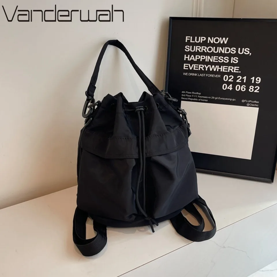 

Women Tote Shoulder Bag Nylon Waterproof Large Capacity Drawstring Backpack Bag