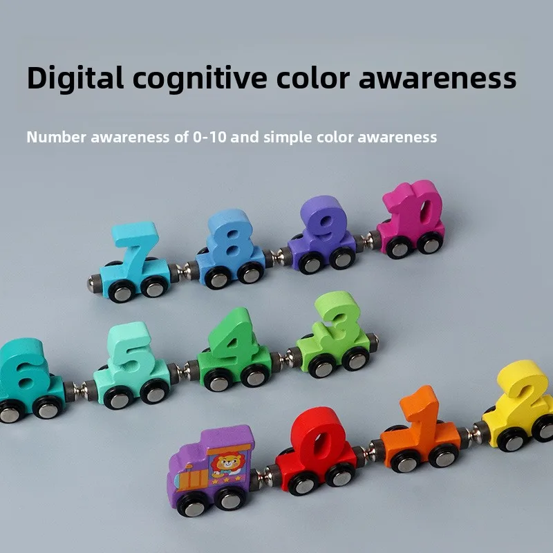 Children's Wooden Magnetic Color Digital Train Baby Color Digital Cognitive Track Assembly Toy Game