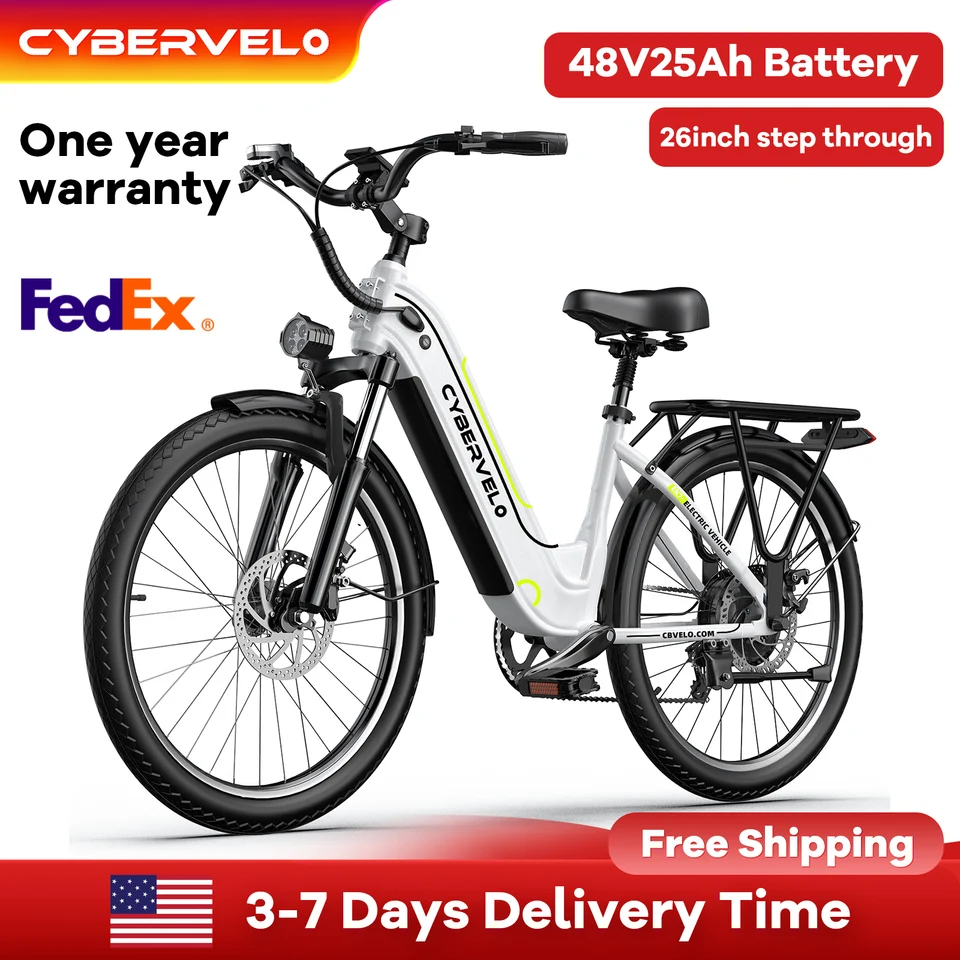 Cybervelo 1000W Peak Electric Bike 26 Inch Removable Battery 7-Speed Ebike for Adults up to 80 Miles Commute Beach Snow Suitable for Women And Men EK7 EK10 image 8