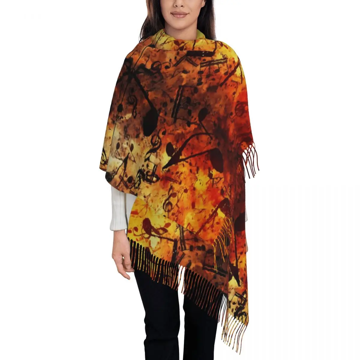 Womens Scarf with Tassel Love Of Music Notes Long Winter Fall Shawl Wrap Gifts Cashmere Scarf