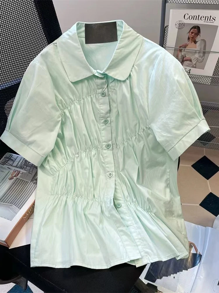 

Мятно-зеленая женская рубашка с коротким рукавом Merman Wave, летняя, милая, уникальная, красивого дизайна, высококачественный топ в корейском стиле, свободного кроя