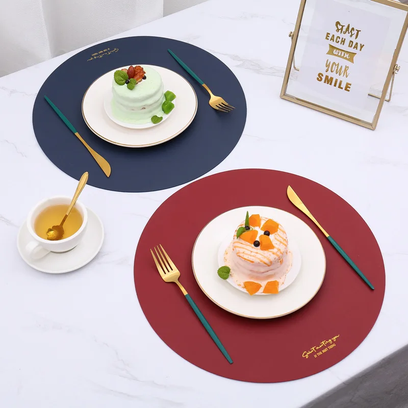 1/2/4Sets Round Shaped Placemat and Coaster Set Gift Tableware Placemat Nordic Leather Decoration Table Mat for Kitchen Dining