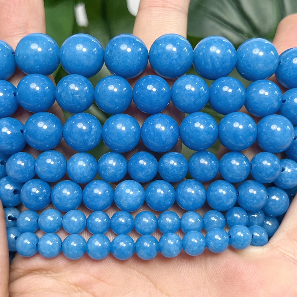 6/8/10/12mm Blue Angelite Chalcedony Beads Natural Stone Beads Round Beads for Jewelry Making DIY Bracelet Necklace 15''