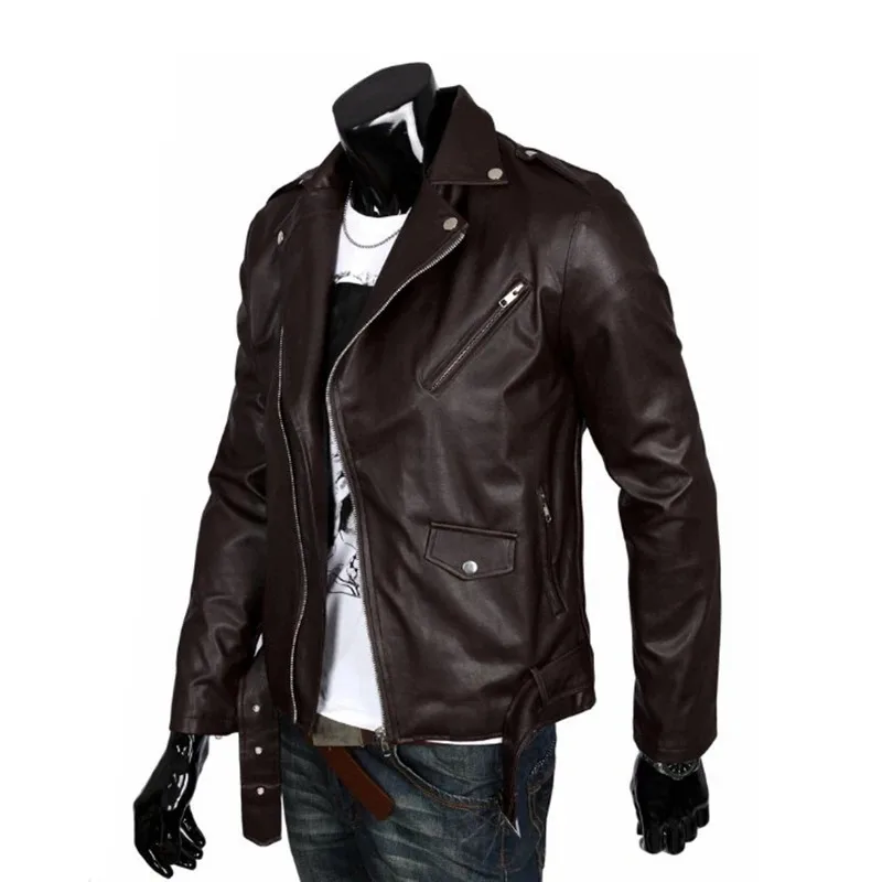 The Walking Dead Negan Cosplay Jacket Punk Men PU Leather Jacket Motorcycle Fashion Slim Fit Leather Coat
