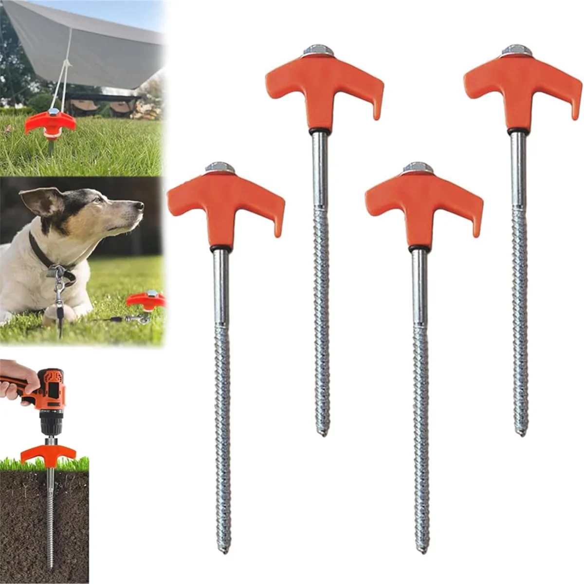 20PCS Ground Anchors Screw in Tent Pegs Camping Heavy Duty Tent Stakes Stainless Steel Threaded Tent Spikes