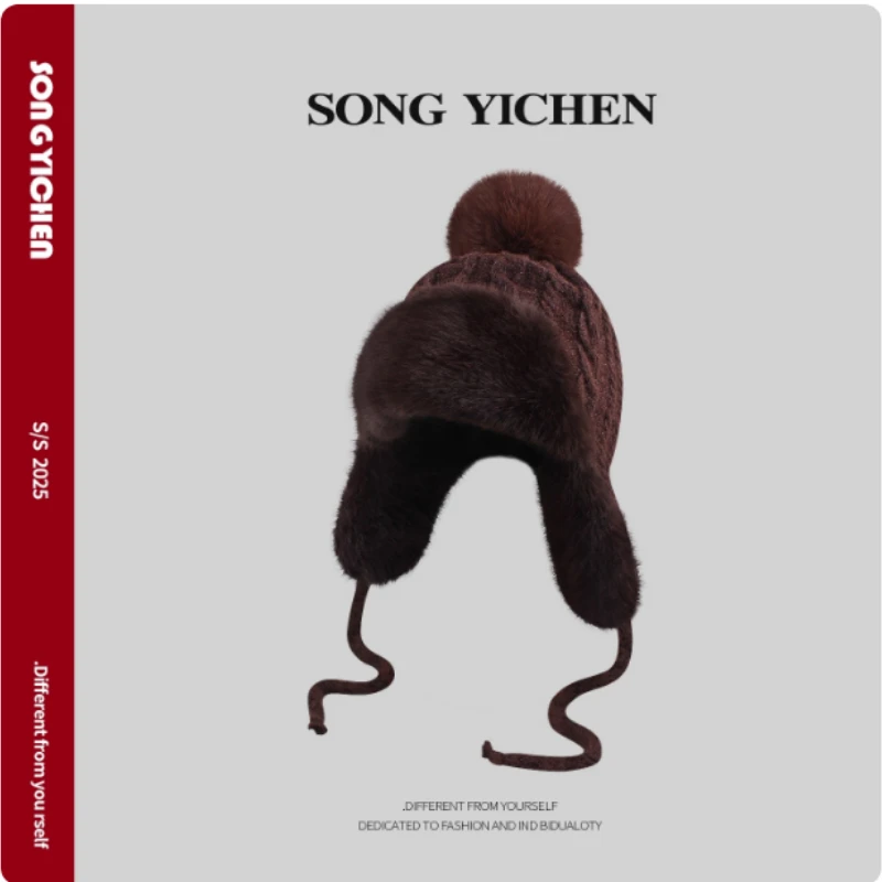 جديد الكورية أفخم محبوك قبعة الطيار الشتاء في الهواء الطلق سميكة الدراجات يندبروف حماية الأذن للحفاظ على الدفء Bomber القبعات للنساء