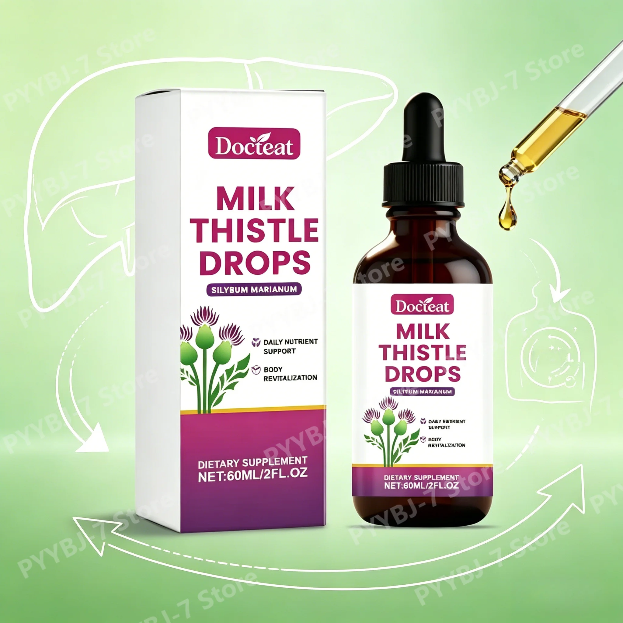 Docteat Milk Thistle Vitamin D3 Zinc Citrate Elderberry Echinacea Liquid Supplement 60ml Supports Daily Digestive Wellness