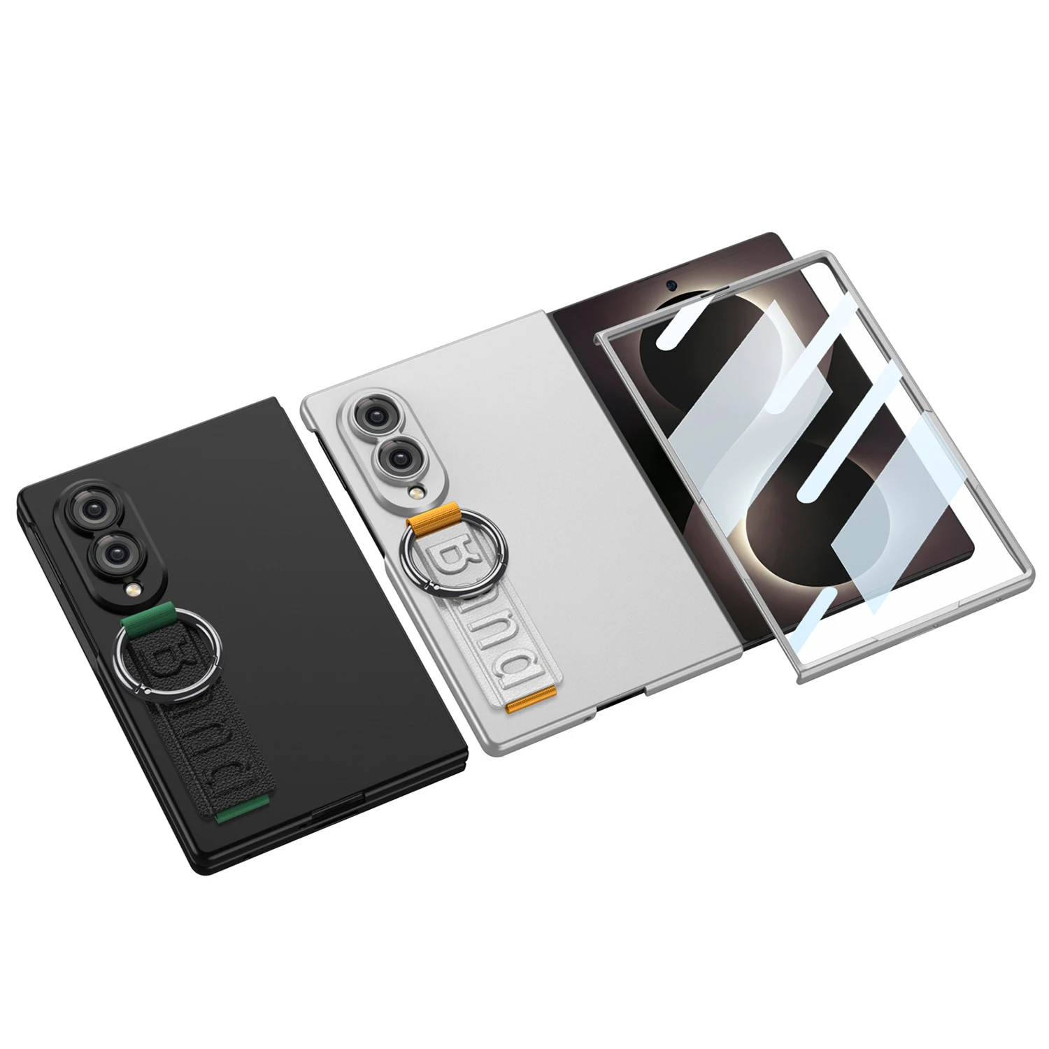 Wrist Strap Ring Screen Protector Case Multi-purpose for Samsung Galaxy Z Fold 8 Ultra Skin Feel Solid Color PC Shockproof Cover
