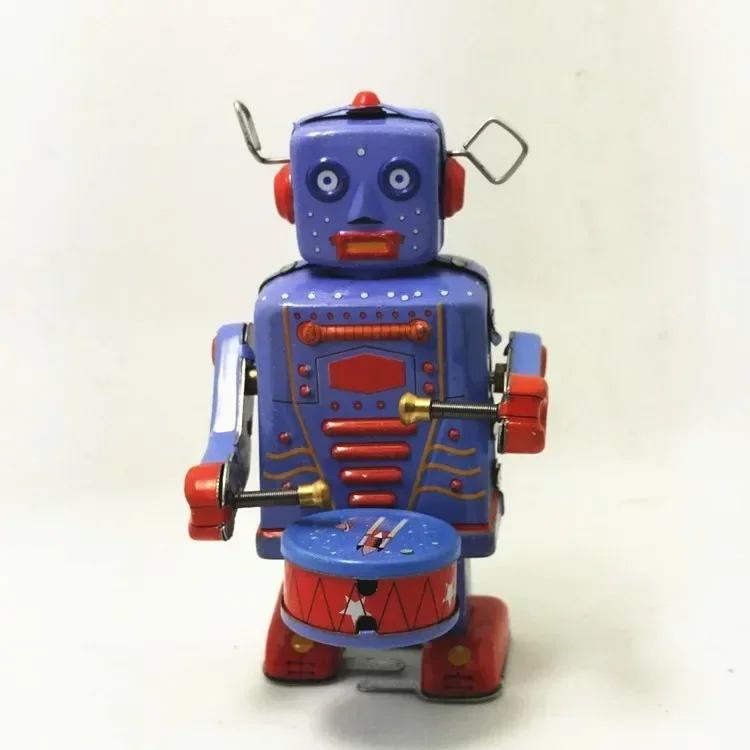 Banda de lata de Metal para caminar para niños, juguete mecánico de recuerdo de robot de tambor, regalo de Navidad, Colección Retro, divertido