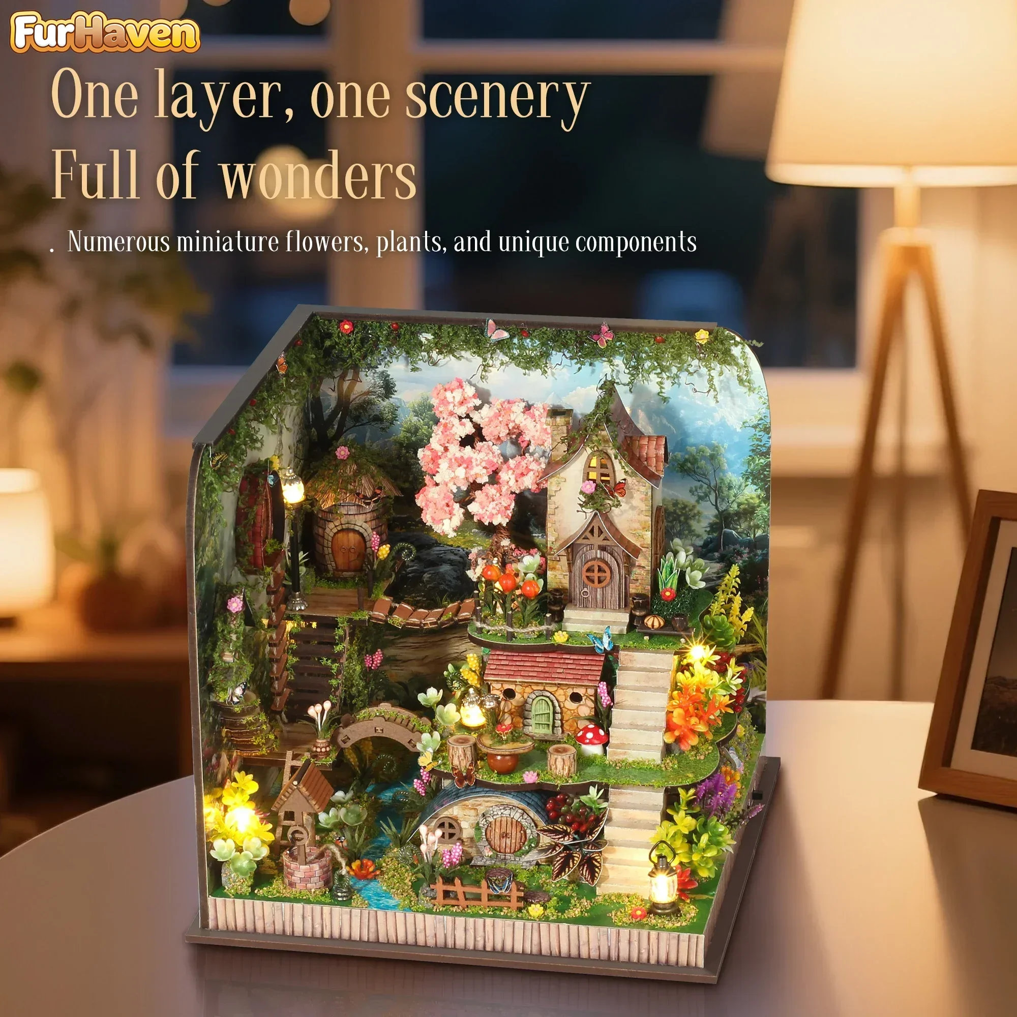 Forest Castle Cottage Figurines DIY Wooden Miniatures Bookend Assembled Houses Flower Casa for Friends Birthday Gift Home Decor
