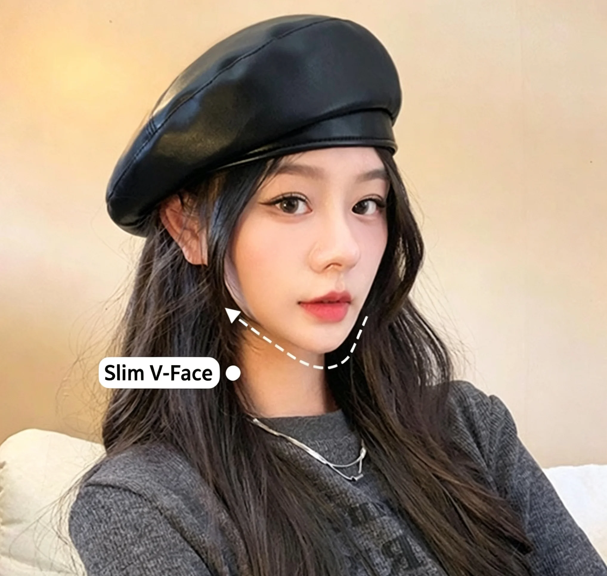 Women PU Leather Beret, Korean British Style Face Slim Four-Corner Hat