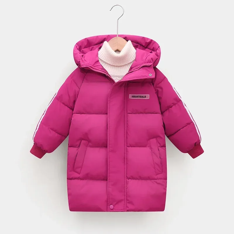 3-8Y Winter Korean Children X-Long Style Down Cotton Padded Jackets Baby Boys Girls Zipper Hooded Outwear Kids Thick Warm Parkas