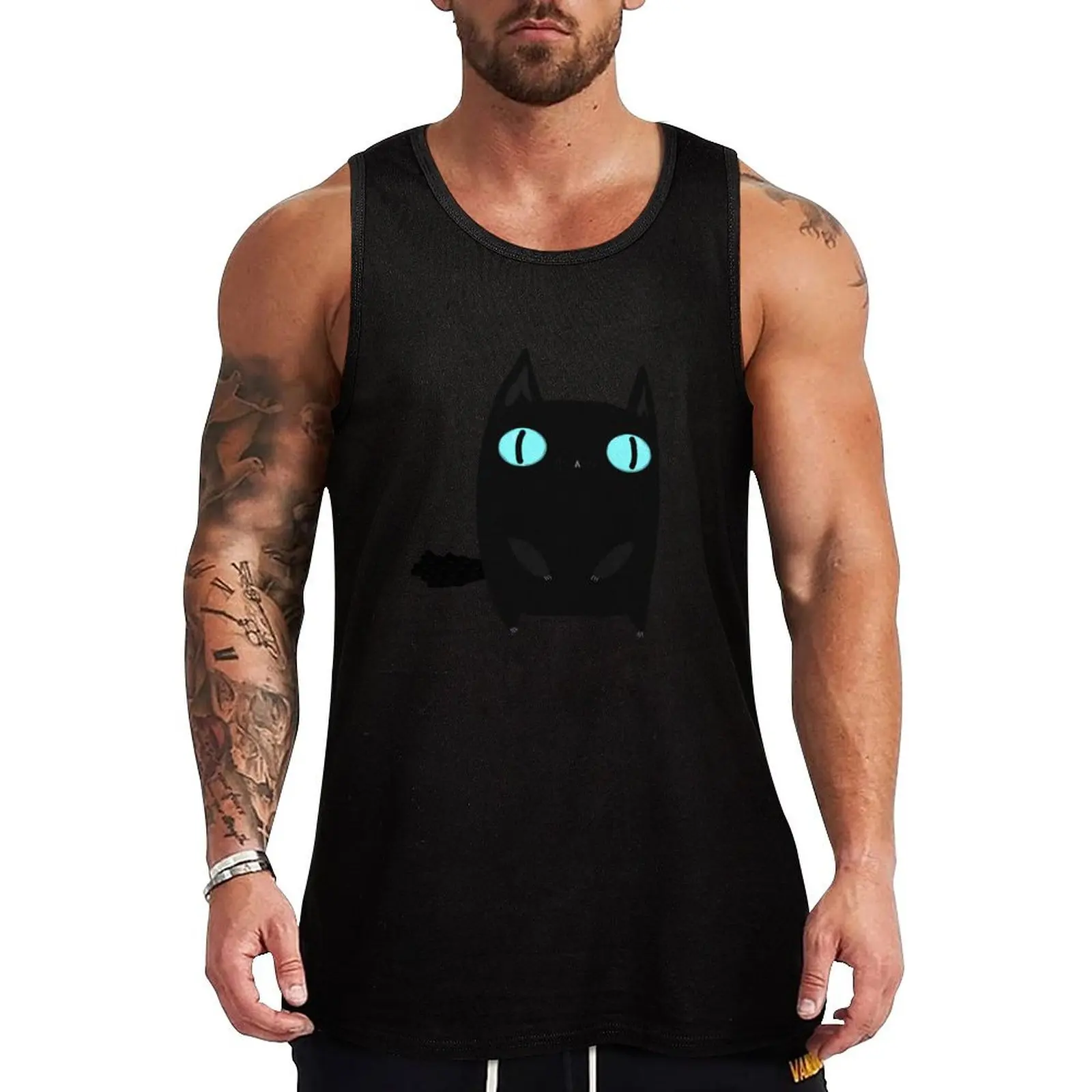 

Fat Black Cat Tank Top cotton t-shirts man Men's gym t-shirts