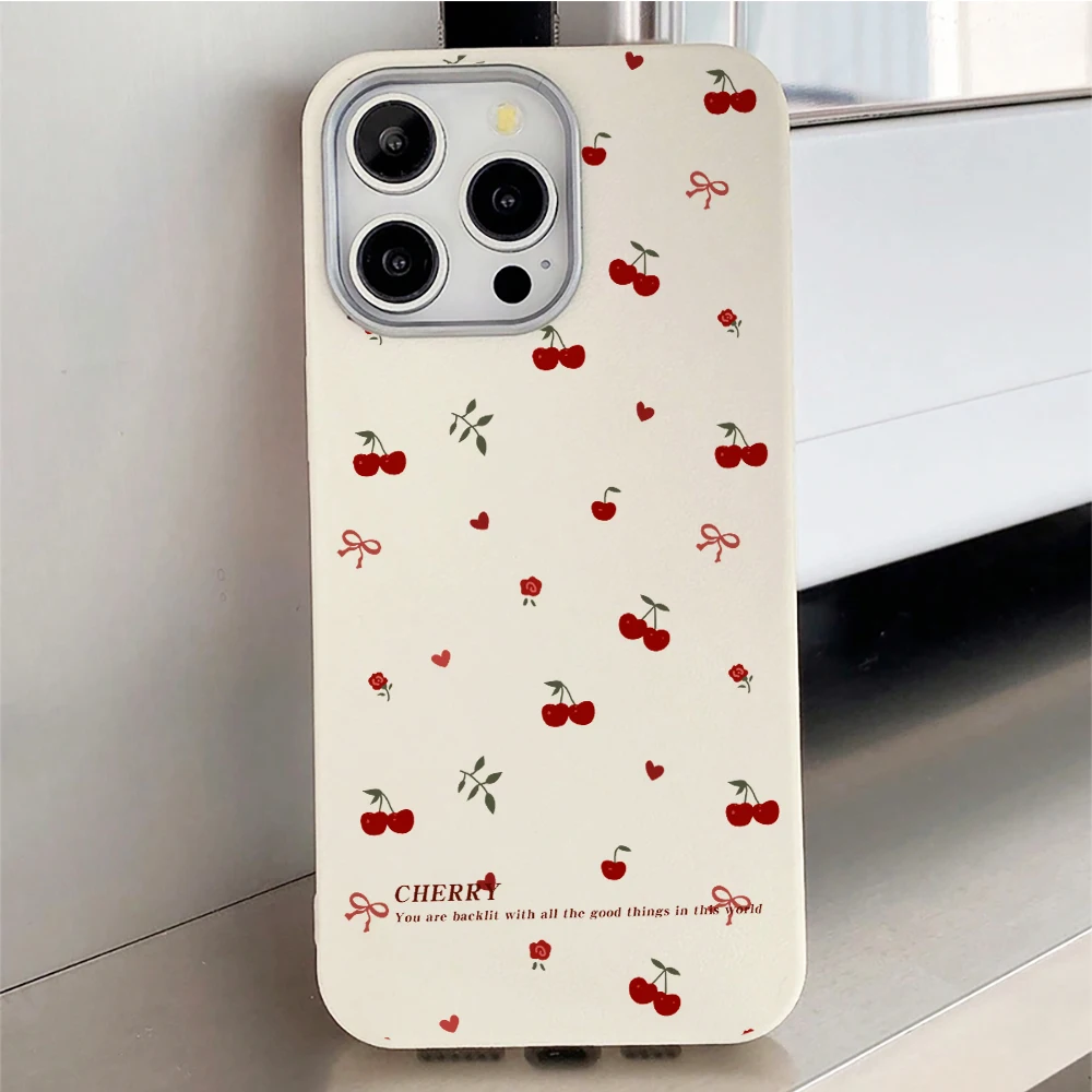 Phone Case For Samsung S25 S24 Ultra S23 S22 Plus FE For Galaxy A55 A56 A54 A57 5G Cute INS Cherry Blossoms CHERRY Print Funda - view 3