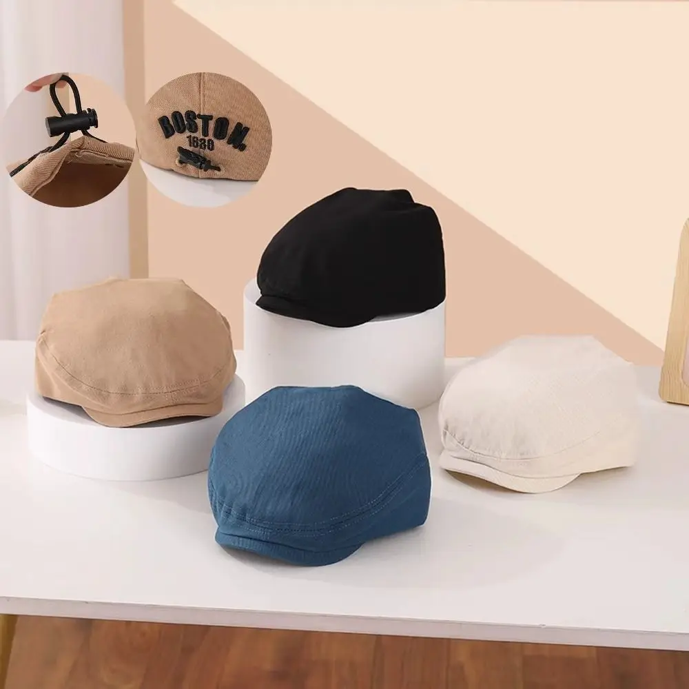 

New Retro Denim Beret Hat Adjustable Drawstring Breathable Duck Tongue Cap Cotton Solid Color Peaked Caps for Kids