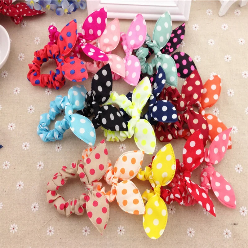 20Pcs Lovely Random Color Small Bunny Rabbit Ears Headband Hair Rope Rubber Bands Hair Accessories Wholesale